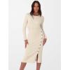 imageANRABESS Womens Sweater Dress Long Sleeve Crewneck Ribbed Knit Fitted Bodycon Botton Down Elegant Slit Midi Dresses Fall 2025Beige
