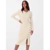 imageANRABESS Womens Sweater Dress Long Sleeve Crewneck Ribbed Knit Fitted Bodycon Botton Down Elegant Slit Midi Dresses Fall 2025Beige