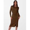 imageANRABESS Womens Sweater Dress Long Sleeve Crewneck Ribbed Knit Fitted Bodycon Botton Down Elegant Slit Midi Dresses Fall 2025Brown