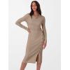 imageANRABESS Womens Sweater Dress Long Sleeve Crewneck Ribbed Knit Fitted Bodycon Botton Down Elegant Slit Midi Dresses Fall 2025Tan