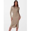 imageANRABESS Womens Sweater Dress Long Sleeve Crewneck Ribbed Knit Fitted Bodycon Botton Down Elegant Slit Midi Dresses Fall 2025Tan