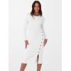 imageANRABESS Womens Sweater Dress Long Sleeve Crewneck Ribbed Knit Fitted Bodycon Botton Down Elegant Slit Midi Dresses Fall 2025White