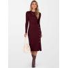 imageANRABESS Womens Sweater Dress Long Sleeve Crewneck Ribbed Knit Fitted Bodycon Botton Down Elegant Slit Midi Dresses Fall 2025Wine Red