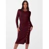 imageANRABESS Womens Sweater Dress Long Sleeve Crewneck Ribbed Knit Fitted Bodycon Botton Down Elegant Slit Midi Dresses Fall 2025Wine Red