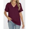 imageANRABESS Womens T Shirts Short Sleeve V Neck Shirts Summer Loose Fit Dressy Tops Business Casual Blouses 2025 Basic TeesBurgundy