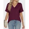 imageANRABESS Womens T Shirts Short Sleeve V Neck Shirts Summer Loose Fit Dressy Tops Business Casual Blouses 2025 Basic TeesBurgundy