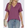 imageANRABESS Womens T Shirts Short Sleeve V Neck Shirts Summer Loose Fit Dressy Tops Business Casual Blouses 2025 Basic TeesWine Red