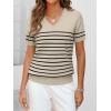 imageANRABESS Womens Wool Blend Tops Short Sleeve V Neck Soft Business Dressy Casual Pullover Sweater 2025 Trendy OutfitsBeige Black Stripe