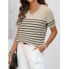 imageANRABESS Womens Wool Blend Tops Short Sleeve V Neck Soft Business Dressy Casual Pullover Sweater 2025 Trendy OutfitsBeige Black Stripe