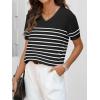 imageANRABESS Womens Wool Blend Tops Short Sleeve V Neck Soft Business Dressy Casual Pullover Sweater 2025 Trendy OutfitsBlack White Stripe
