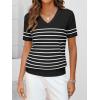 imageANRABESS Womens Wool Blend Tops Short Sleeve V Neck Soft Business Dressy Casual Pullover Sweater 2025 Trendy OutfitsBlack White Stripe
