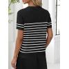 imageANRABESS Womens Wool Blend Tops Short Sleeve V Neck Soft Business Dressy Casual Pullover Sweater 2025 Trendy OutfitsBlack White Stripe