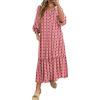 imageANRABESS Boho Maxi Dresses for Women Summer Puff Sleeve V Neck Flowy Long Casual Dress with Pockets 2025 Vacation OutfitsFloral Red