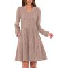 imageANRABESS Long Sleeve Dress for Women V Neck 2025 Fall Casual Ribbed Knit Flowy Swing Short Sweater Dresses with PocketsTan