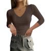 imageANRABESS Shirts for Women 34 Sleeve V Neck Rib Knit Slim Basic Tees Tops 2025 Fall Casual Tshirts Going Out Workout OutfitsCoffee