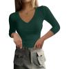 imageANRABESS Shirts for Women 34 Sleeve V Neck Rib Knit Slim Basic Tees Tops 2025 Fall Casual Tshirts Going Out Workout OutfitsDeep Green