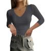 imageANRABESS Shirts for Women 34 Sleeve V Neck Rib Knit Slim Basic Tees Tops 2025 Fall Casual Tshirts Going Out Workout OutfitsDeep Grey