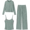 imageANRABESS Women 3 Piece Lounge Pajama Sets Knit Crop Cardigan Cami Top Wide Leg Pants 2025 Fall Outfits Comfy Matching ClothesGreen