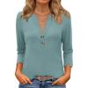 imageANRABESS Women 34 Sleeve Length Henley Tops Button V Neck Loose Fit Dressy Casual TShirts 2025 Fall Tunic BlouseCadet Blue