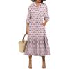 imageANRABESS Women Casual 34 Puff Sleeve Polo V Neck Floral Printed Flowy Swing Loose Summer Boho Maxi Shirt DressesPink White