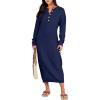 imageANRABESS Women Long Sleeve Button V Neck Oversized Casual Loose Fit Waffle Knit Fall Midi Sweater Dress 2025 Trendy OutfitsNavy Blue