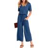 imageANRABESS Women Summer Casual Short Sleeve V Neck Elastic Waist Wide Leg Cropped Pants Jumpsuits Rompers with Pockets00blue