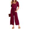 imageANRABESS Women Summer Casual Short Sleeve V Neck Elastic Waist Wide Leg Cropped Pants Jumpsuits Rompers with Pockets02wine Red