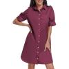imageANRABESS Womens Button Down Shirt Dress Summer Short Sleeve Business Casual Shift Dresses with Pockets 2025 TrendyWine Red