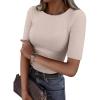 imageANRABESS Womens Half Sleeve Crewneck Tops Ribbed Knit Slim Fit Shirts Basic Tee 2025 Spring Summer Dressy Casual TShirtsLight Apricot