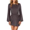 imageANRABESS Womens Long Lantern Sleeve Ribbed Knit Casual Lightweight Tie Waist 2025 Fall Cocktail Short Mini Sweater DressChocolate Brown