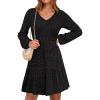 imageANRABESS Womens Long Lantern Sleeve Ribbed Knit Dresses V Neck Casual 2025 Fall Winter Flowy Swing Tunic Sweater Short DressBlack