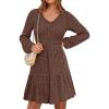 imageANRABESS Womens Long Lantern Sleeve Ribbed Knit Dresses V Neck Casual 2025 Fall Winter Flowy Swing Tunic Sweater Short DressBrown