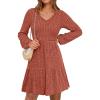 imageANRABESS Womens Long Lantern Sleeve Ribbed Knit Dresses V Neck Casual 2025 Fall Winter Flowy Swing Tunic Sweater Short DressBurnt Orange