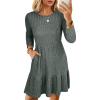 imageANRABESS Womens Long Sleeve Crew Neck Fall Dress 2025 Casual Ribbed Knit Flowy Short Sweater Dresses with PocketsGray Green