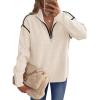 imageANRABESS Womens Long Sleeve Quarter Zip Sweaters Fall Business Casual V Neck Collared Knit Pullover Sweater Top Work ShirtsAlmond