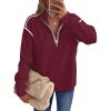 imageANRABESS Womens Long Sleeve Quarter Zip Sweaters Fall Business Casual V Neck Collared Knit Pullover Sweater Top Work ShirtsBurgund