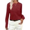 imageANRABESS Womens Long Sleeve Sweaters Cropped Crew Neck Business Casual Light Weight Sweater Tops Fall Fashion Clothes 2025Brick Red