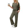 imageANRABESS Womens Lounge Sets 2 Piece Outfits Summer Casual Short Sleeve Sweatsuits Matching Tracksuits Wide Leg Pant SetArmy Green