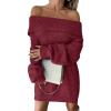 imageANRABESS Womens Off The Shoulder Sweater Dress Casual Loose Knit 2025 Fall Winter Trendy Long Sleeve Pullover Mini DressesBerry Red