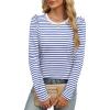 imageANRABESS Womens Puff Long Sleeve Shirts Crewneck Fall Tops Basic Dressy Casual Blouses 2025 Trendy OutfitsStripe Blue