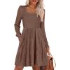 imageANRABESS Womens Square Neck Long Sleeve Fall Dress Casual Ribbed Knit Soft 2025 Trendy Short Sweater Dresses with PocketsBrown