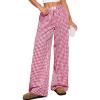 imageANRABESS Womens Striped Gingham Pants 2025 Pajama Lounge Boxer Pants Cute PJ Bottoms Casual Wide Leg Trousers with PocketsRed White Plaid