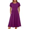imageANRABESS Womens Summer Short Sleeve ALine Midi Dresses Casual Floral TShirt Dresses Flowy Beach Sundress with PocketsDark Purple