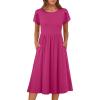 imageANRABESS Womens Summer Short Sleeve ALine Midi Dresses Casual Floral TShirt Dresses Flowy Beach Sundress with PocketsHot Pink