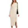 imageANRABESS Womens Sweater Dress Long Sleeve Crewneck Ribbed Knit Fitted Bodycon Botton Down Elegant Slit Midi Dresses Fall 2025Beige