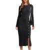 imageANRABESS Womens Sweater Dress Long Sleeve Crewneck Ribbed Knit Fitted Bodycon Botton Down Elegant Slit Midi Dresses Fall 2025Black