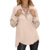 imageANRABESS Womens Sweatshirt Long Sleeve Tunic Henley Tops Loose Slit Casual Button Shirts Pullover 2025 Fall Winter OutfitsBeige Camel