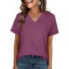 imageANRABESS Womens T Shirts Short Sleeve V Neck Shirts Summer Loose Fit Dressy Tops Business Casual Blouses 2025 Basic TeesWine Red