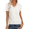 imageANRABESS Womens Wool Blend Tops Short Sleeve V Neck Soft Business Dressy Casual Pullover Sweater 2025 Trendy OutfitsBeige White