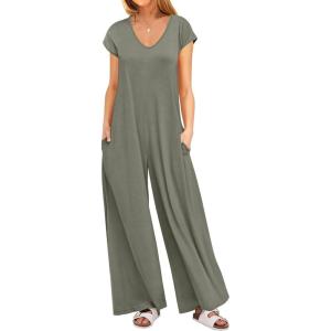 imageANRABESS Jumpsuits for Women 2025 Summer Casual Loose Cap Sleeve Crewneck Wide Leg Rompers Jumper One Piece Beach OutfitsOlive